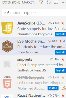 ES6 Mocha Snippets extension